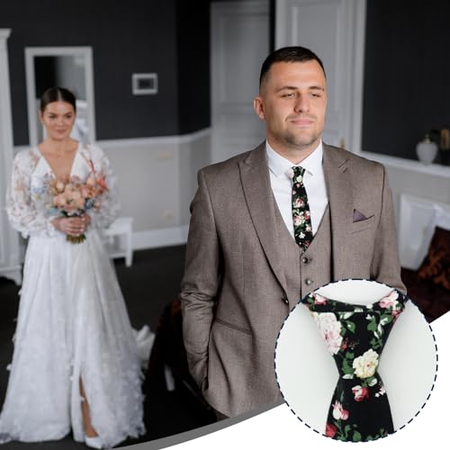Image of Luckyvestir Ties for Men, Sage Green Cotton Floral Tie 2.76 inch Flower Printed Men's Neckties for Wedding /Groomsmen /Suit /Party