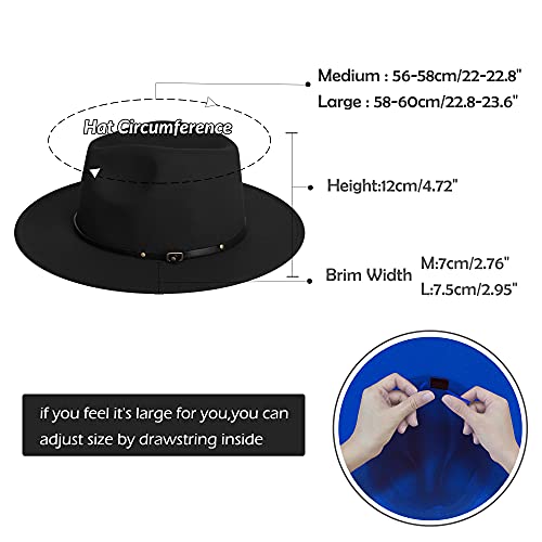 Image of jingsha Fedora Hats for Men & Women Wide Brim Fedora Felt Panama Hat Men's Dress Hats with Belt Buckle