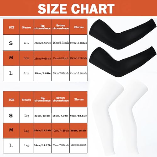 2 Pair Compression Leg Sleeves and Arm Sleeve,UV Protection & Full Leg Coverage,Anti-Slip Silicone Grip,White & Black2
