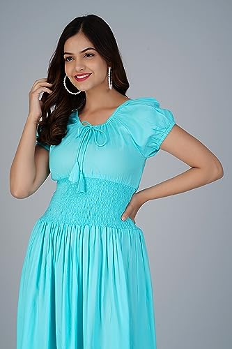 Image of Denarius Women's Rayon Short Sleeves Round Neck Solid A-Line Gown Dress