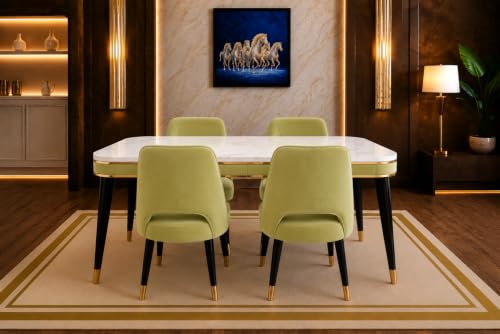 Image of WOODEN SPACE 4 Seater Wooden Dining Table Set | Urban Marble Top Dining Table with Chairs for Dining Room & Kitchen (Modern Vintage Light Green) (54 x 36 x 30 inch)