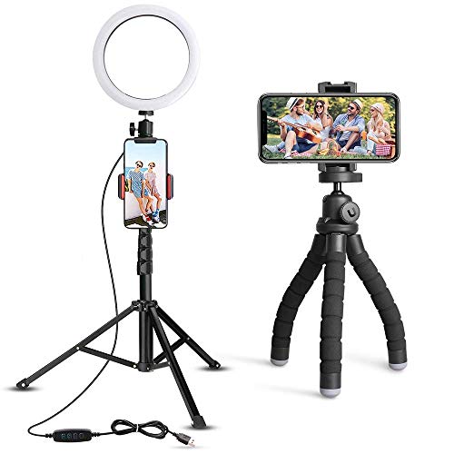 Selfie Ring Light with Tripod Stand Bundle with Flexible Tripod with Wireless Remote and Universal Clip