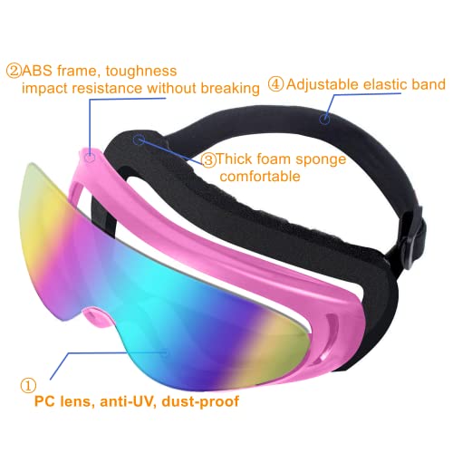 Image of LJDJ Motorcycle Goggles,2 Pack Dirt Bike ATV Motocross Riding Hiking Protective with 2 Pack Neck Breathable Bandana Mask (Rose Pink /Colorful+mask)