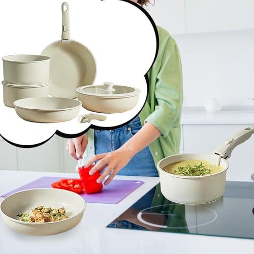 Chaies Induction Cookware, Gourmet Cookware | Cream White Non-Stick Cookware Set - Safe Saucepan Set, Non-Stick Cookware Set, Set of - Image 2