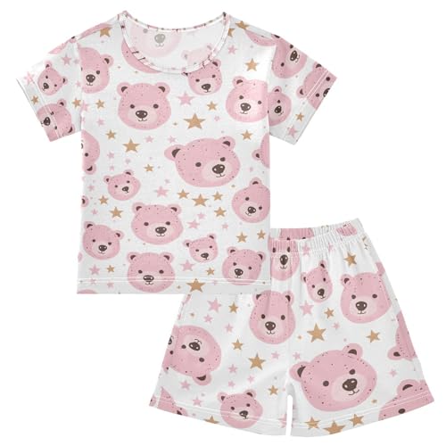 ALAZA Bear Star Cartoon Pajamas Set Short Sleeve Cotton Sleepwear Summer Pjs 2 Piece 5-14Y
