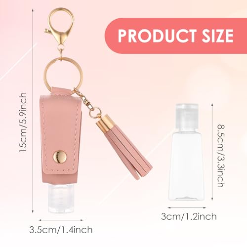 2Pcs Portable Leather Hand Sanitizer Holder, Travel Size Keychain Case Refillable Bottle for Toiletry Lotion Liquid Soap Shampoo (Black, Pink)2