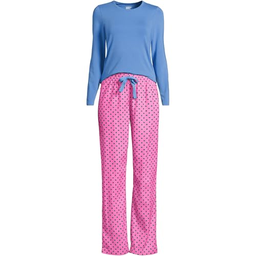 Lands' End Women's Pajama Set Knit Long Sleeve T-Shirt and Flannel Pants3