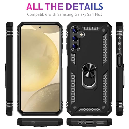 Image of for Samsung Galaxy S24 Plus Case with Screen Protector, Military Grade Rugged Shockproof Heavy Duty S24 Plus 5G Protective Cover for Samsung S24 Plus Magnetic Ring Kickstand Phone Case (Black)