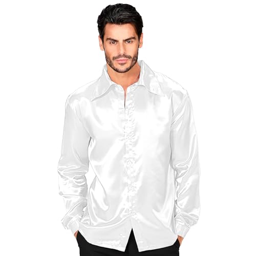 W WIDMANN MILANO Party Fashion - Camisa de disco anos 70, camisa de manga comprida, camisa de cetim, carnaval