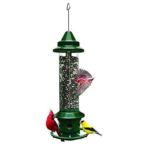 Squirrel Buster Plus Squirrel-proof Bird Feeder w/Cardinal Ring and 6 Feeding Ports, 5.1-pound Seed Capacity, Adjustable, Pole-mountable (POLE ADAPTOR SOLD SEPARATELY), Green