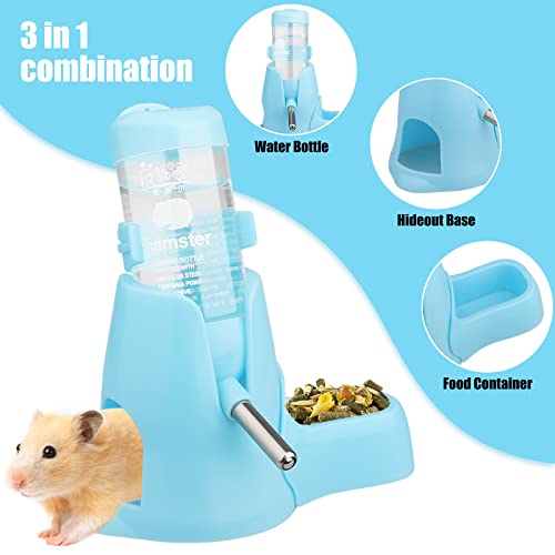 Hamster Water Bottle, [3 In 1-2.7Oz] Diyife Guinea Pig Water Bottle No Drip, 80Ml Small Animal Auto Dispenser With Food Container Base For Hamster Bunny Chinchilla Squirrel, Small Pets (Blue) #TOP2