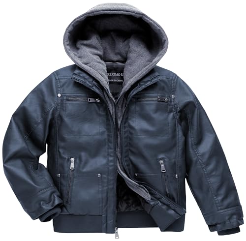 Image of Boy's Faux Leather Jacket Windproof Warm Winter Coat Kids Bomber Outerwear Waterproof PU Motorcycle Jacket