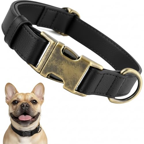 Image of B&F Dog Collar for Small Dogs Silicone Leather Dog Collars Soft Flexible Waterproof Odor-Proof Durable Thick Classic Adjustable Pet Puppy Collar (Black, XS (9-12 inch Neck))