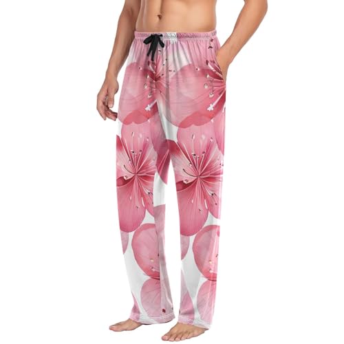 Men's Pajama Pants Watercolor Peach Flowers Sleep Pajama Lounge Pant with Pockets, Elastic Waistband4