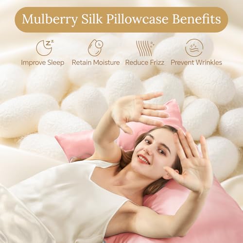 Image of INFIIXSO Silk Pillow Cases 2 Pack Standard Size, Ultra Smooth & Soft Mulberry Silk Pillow Case for Hair and Skin, Breathable Cooling Silk Pillowcase with Hidden Zipper (Blush Pink, 20x26 Inches)