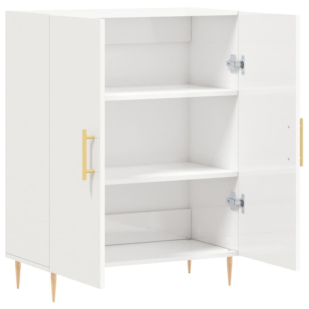 Kredens biały wysoki połysk materiał drewnopochodny z metalowymi nóżkami 69,5 x 34 x 90 cm miejsce do przechowywania meble kuchenne salon szafka bufet przechowywanie półka