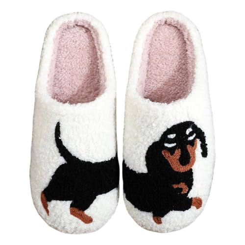bolukets Damen Herren Hausschuhe Winter Warme Lustig Plüsch Hausschuhe Flauschige Tier Pantoffeln Flaumig Slippers für Outdoor/Indoor Dackel 40-41