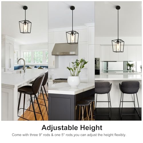 Image of 3 Pack Black Pendant Lights for Kitchen Island, 1-Light Farmhouse Metal Pendant Light Cage Kitchen Hanging Light Fixtures with Clear Glass Shade for Dining Room, Entryway, Hallway, Foyer