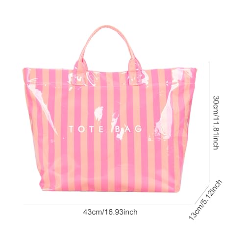 Image of Striped PVC Tote Bag for Women, Waterproof Plastic Hobo Handbag Summer Tote for Beach, Pool & Ideal Gift