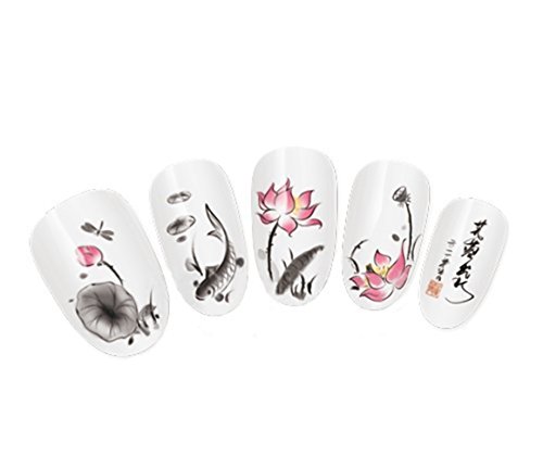 Nicedeco Beautiful & Fun & Colorful & Fashion Nail Stickers/Tattoo/Decal Water Transfer Decals Koi Carp Fish/Lilly/Japanese Writing Design Nicedeco Beautiful & Fun & Colorful & Fashion Nail Stickers/Tattoo/Decal Water Transfer Decals Koi Carp Fish/Lilly/Japanese Writing Design