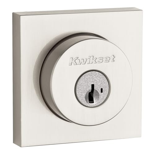 Kwikset 91580-079 Halifax Deadbolt Lock, Satin Nickel Square Exterior Keyed Front Entry Door thumb #1