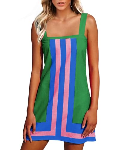 Image of Fiona Jolin Women's Striped Mini Dress Boho Shoulder Strap Sundress Summer Cover Up Dress for Beach