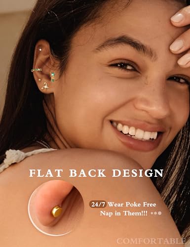 LOLIAS Hypoallergenic Surgical Steel Earrings for Sensitive Ears 20G Silver/Gold Flat Back Earrings for Women Trendy Small Stainless Steel Earrings Dainty Flatback Stud Hoop Earring Sets for Multiple Piercing 14Pairs4