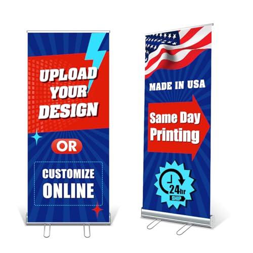 EKSPRINT Custom Retractable Banner with Silver Aluminum Stand, Personalized Banner with Black Travel Bag for Business Promotion, Advertising, Family - Made in USA (33"x81")