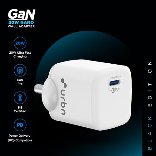 Image of URBN 20W USB-C iPhone Charger | Ultra-Fast Type C Power Delivery PD Adapter with GaN Technology | for iPhone 17 /16 /15 /14 /13 Pro Max, Mini, Samsung Galaxy, Google Pixel, iPad & More (White)