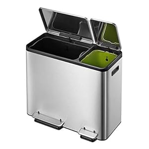 EKO Ecocasa Tretmülleimer Mülltrennsystem 30L + 15L (32,1 x 60,5 x 49,2 cm, Dämpfer-System, Fingerabdruck frei, Stay-Open, Abfallbeutelfixierung), rostfrei Edelstahl Matt