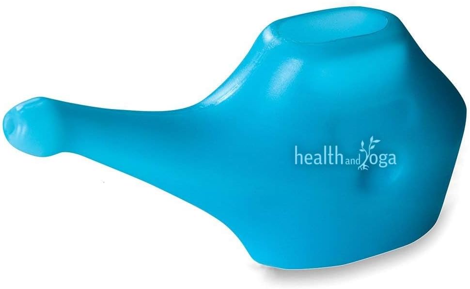HealthAndYoga™ QwikFlo Light-Weight Neti Pot Sinus Rinse Kit- Compact Neti Pot for Kids and Adults - Travel Friendly Nose Wash Netty Pot - (Blue)