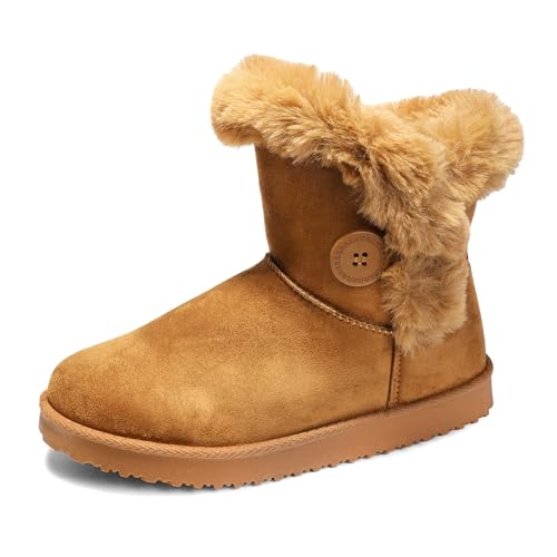 JOMIX Bottes Classique Femme Hiver Bottes de Neige en Fourrure Synthétique Chaud Confortable et Léger (Kaki Clair, 37)