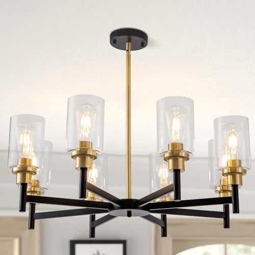 HCCZ 8 Light Gold Chandelier for Dining Room Light Fixtures Black ...