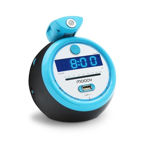 METRONIC 477016 Radio Réveil Projection Plafond Horloge Affichage Led Sportsman - Clock Alarme Matin Buzzer, FM, MP3 - Alimentation Prise Secteur - Bleu & Noir