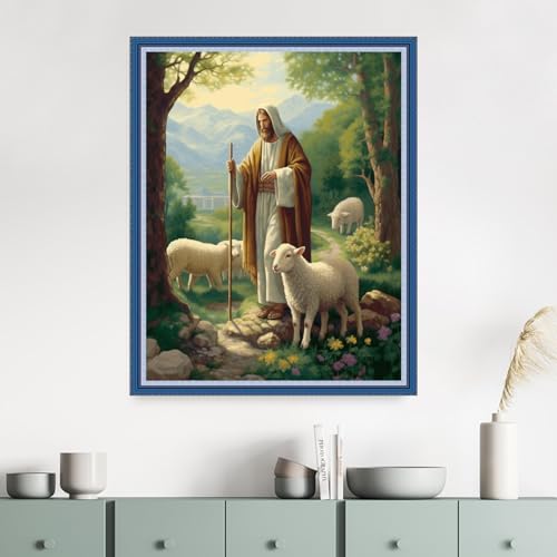 Image of Dimensean Stamped Cross Stitch Kits Full Range of Embroidery Patterns Starter Kits for Beginners Adult DIY Cross Stitches Needlepoint Kits 11CT-Jesus Shepherds the Sheep 16x20 inch