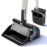 Besen- und Kehrschaufel-Set für Zuhause, mit langem Griff, Kehrschaufelbürste für Zuhause, Küche, Zimmer, Büro, Lobby, Boden, Innen- und Außenbereich, aufrechter stehender Besen mit