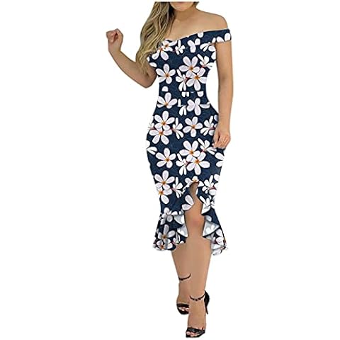 KLGR Evening Dresses Women's Knee-Length Cocktail Dress Elegant Ball Dress Party Dress Off Shoulder Summer Dresses Women's Dresses Irregular Wrap Dresses Flower Dress Ruffle Midi Dress Date Dress Cover