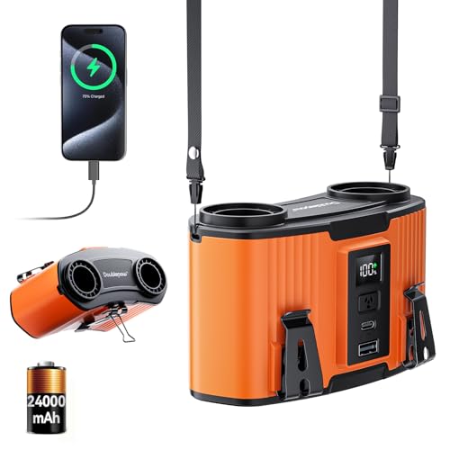 Doublepow 24000mAh Portable Waist Fan, Personal Fan, Dual Air Ducts Motors, Rechargeable Clip On Belt for Working, 10 Speeds 45H Wearable Neck Cooling, for Outdoor Work Travel, Power Outage (Orange)