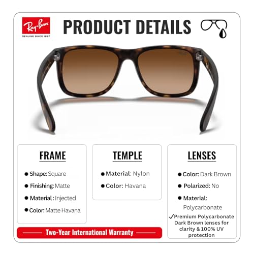 Image of Ray-Ban RB4165 JUSTIN CLASSIC Square Shape Sunglasses for Men with Official Eyewear Kit