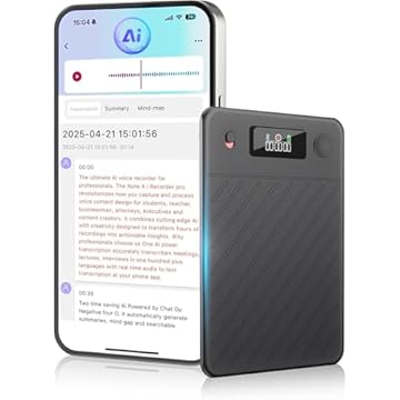 Gravador de voz AI, gravador de voz de 64 GB com transcrição, resumo e tradução em tempo real, alimentado por ChatGPT, dispositivo tradutor de gravador digital com controle de aplicativo para
