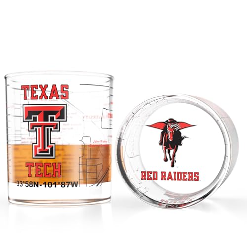 Image of Greenline Goods - Texas Tech University Red Raiders College Whiskey Glasses (Set of 2), 10 oz - Full-Color Logo + Campus Map