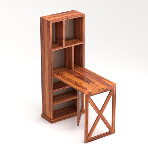 Image of SUNCOM Solid Sheesham Wooden Bar Cabinet for Home - Wooden Wine Rack for Home Bar - Foldable Modern Bar with Shelves & Glass Door Storage (Honey)