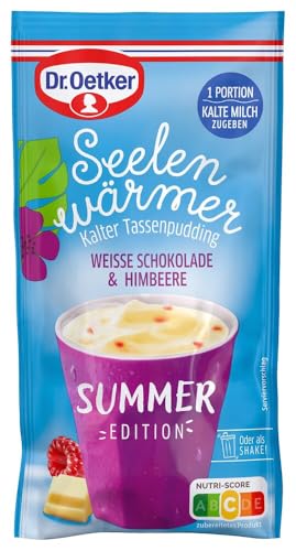 Dr. Oetker Seelenwärmer kalter Tassenpudding Weiße Schokolade & Himbeere 12er Pack (12 x 42 g) Pudding-Pulver für die schnelle Zubereitung einer kühlen Pudding-Nachspeise