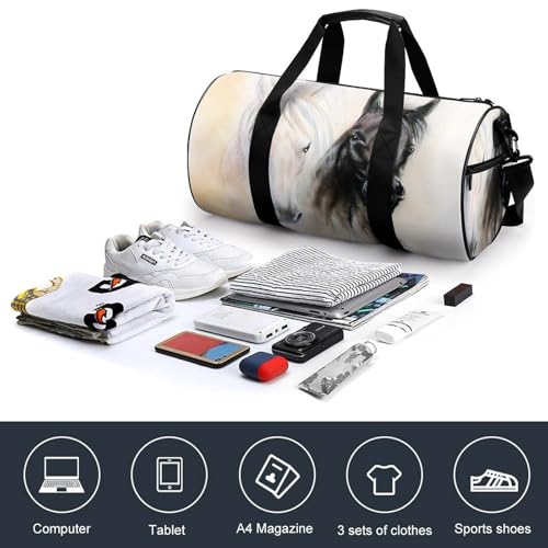 Duffel bag noir et blanc motif cheval compact 45cm - 4