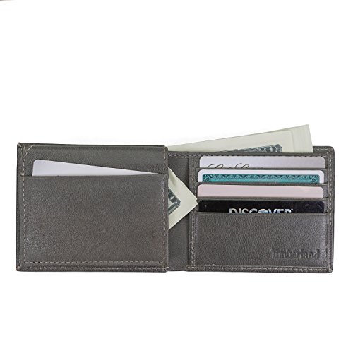 Timberland Men's Leather Wallet With Attached Flip Pocket, Grey (Fine Break), One Size #TOP5