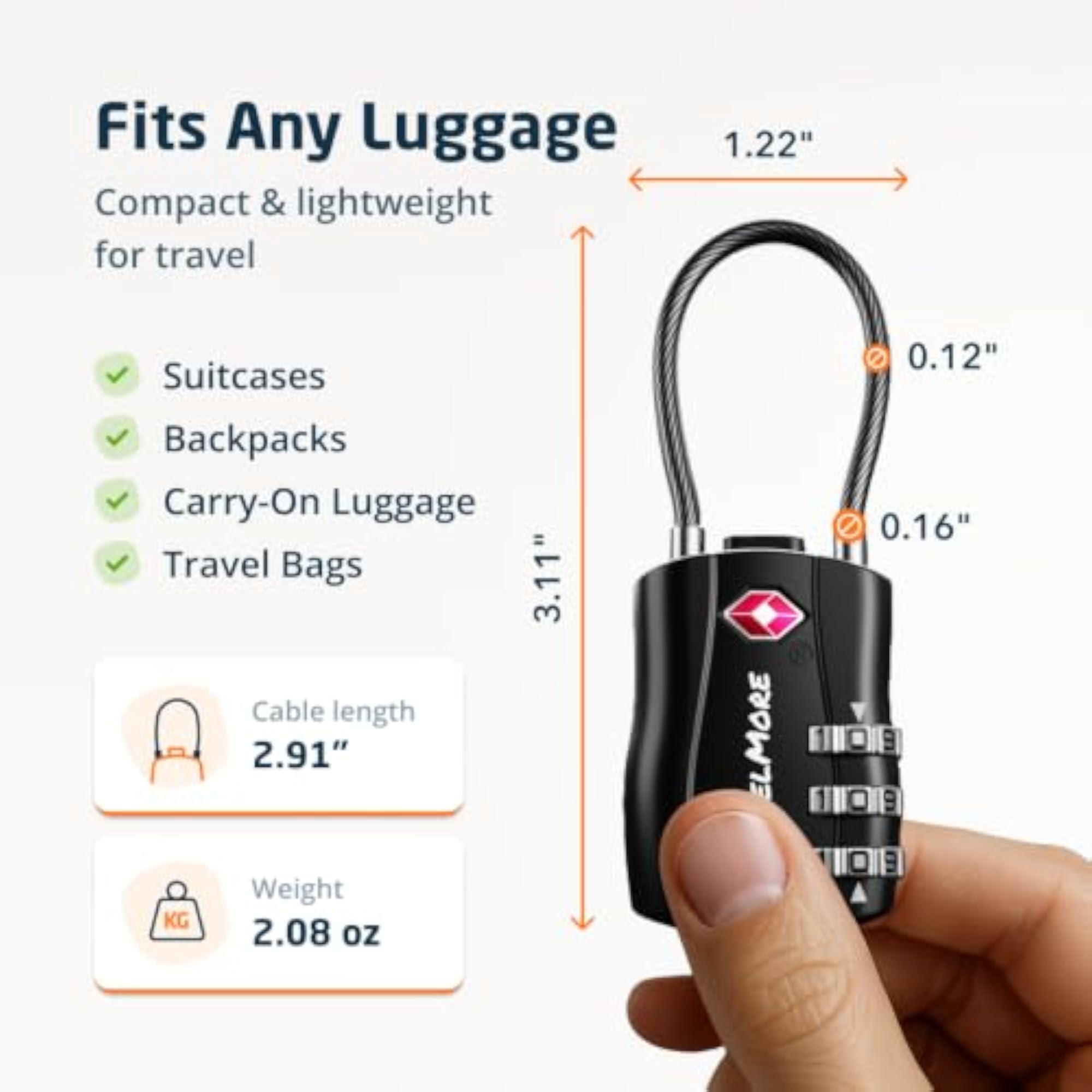 2 Pack TSA Approved Travel Combination Cable Locks