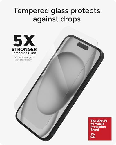 Image of ZAGG Glass Elite iPhone 15 Screen Protector - 5X Stronger with Reinforced Edges, Scratch & Smudge-Resistant Surface, InvisibleShield, Easy to Install