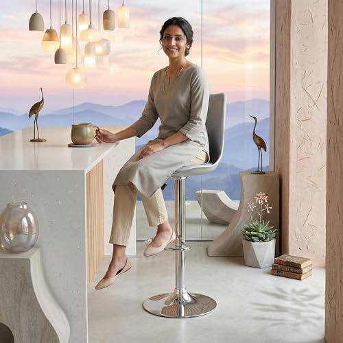 Image of activa Rapid Bar Stool Chair with Height Adjustable Design, Padded Seat & Footrest | Modern Metal Counter Stool for Kitchen, Home, Bar & Cafe Seating | Durable Comfort Chair (Grey, Set 1)