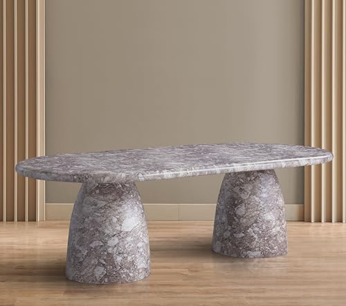 Image of Meridian Furniture 708Brown-T Cosenza Collection Art Deco 96 inch Indoor /Outdoor Concrete Dining Table with Brown Marble Finish, 96 inch W x 44.5 inch D x 30 inch H, Brown