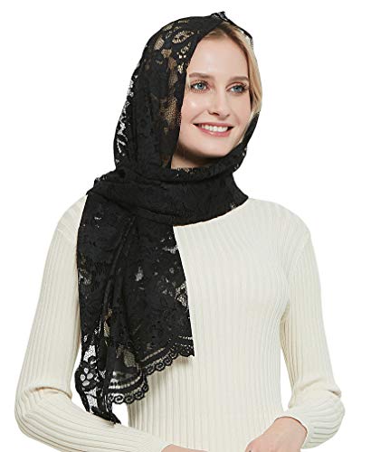 Leimandy Head Covering Mantilla Schleier, Katholische Mantilla, orthodoxer Schleier, V25 - Schwarz - Einheitsgröße Cover